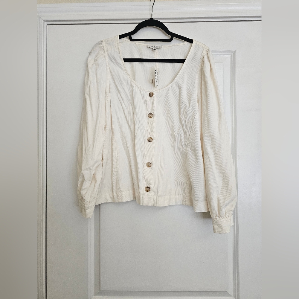 Madewell Ivory Corduroy Button-Up Blouse, Size XL